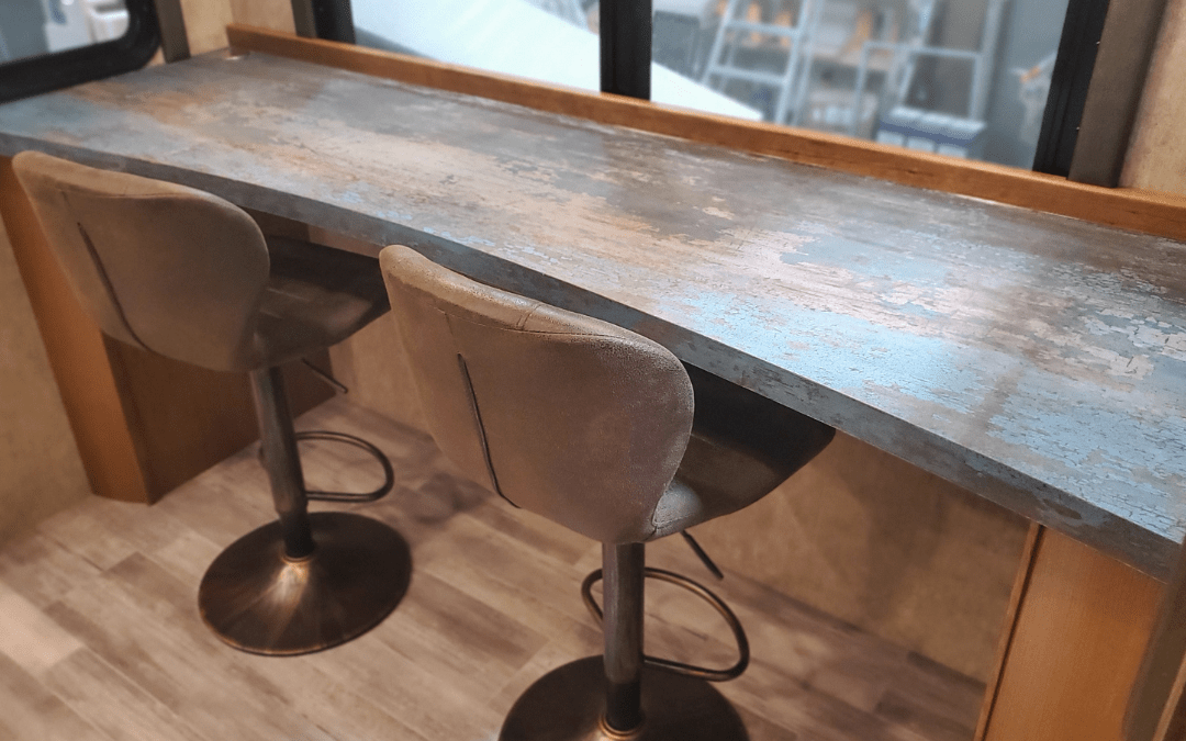 Before custom renovation of RV bar counter and seating area at Ace of Spades Custom RV and Repair in Las Vegas